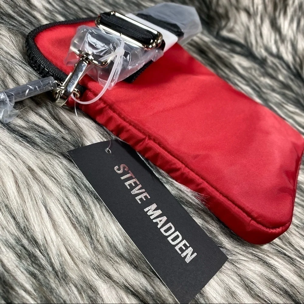 Red Black Nylon Crossbody Bag Adjustable Strap
